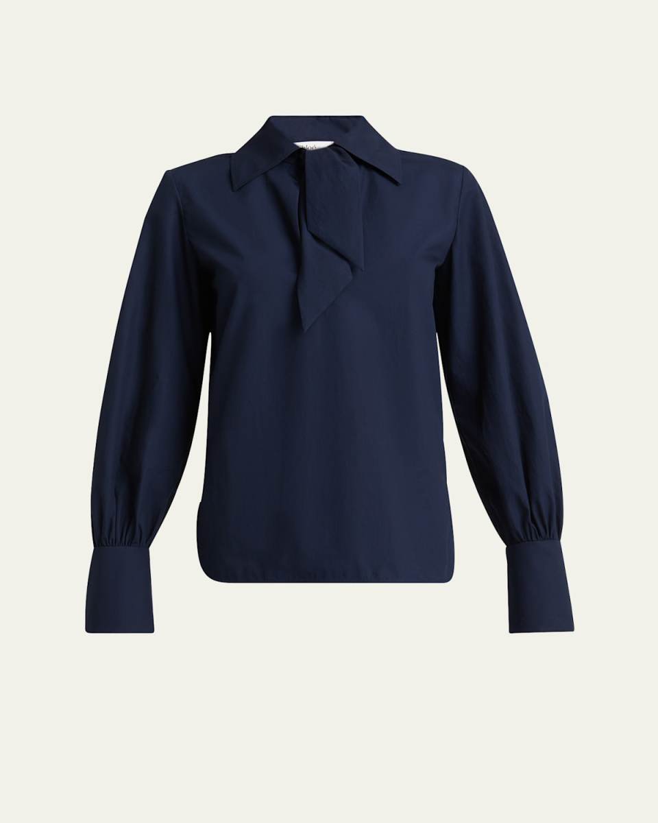 Neck-Tie Collared Cotton Top
